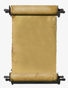 an old scroll on a white background with some black metal bars attached to the edges