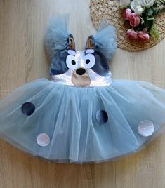 Muffin, Blue-y Inspired heeler dog dress, Blue Heeler dog Inspired Birthday party tulle dress, Kids cute halloween dog costume Kids Blue-y Bingo family Inspired  charater heeler Dog costume , halloween theme kids romper We make the best quality personalized Birthday party costumes  for your little Ones. The top is from a Gray sequin and velvet fabrics, super fluffy skirt is made from a soft tulle.. Cotton lining inside. The top of the dress decorated with a dog face . Your lil one will be so spe Tulle Dress Kids, Bluey Dress, Bluey Costume, Dog Costume Halloween, Muffin Bluey, Halloween Dog Costume, Blue Heeler Dog, Heeler Dog, Bluey Birthday Party