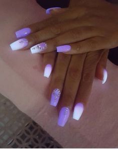 Purple And White Tip Nails, Purple And White Nail Designs, Purple White Nails, White And Purple Nails, 3d Floral Nails, Purple And White Nails, Future Nails, Quartz Nails