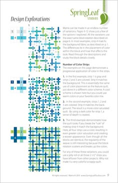 the spring leaf brochure is designed to look like an abstract design with blue and green squares