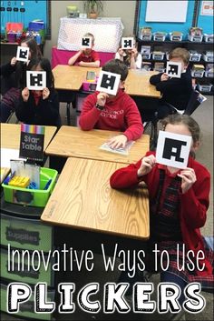 children sitting at desks with letters on their faces and the words innovative ways to use pickers