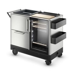 an oven on wheels with the door open