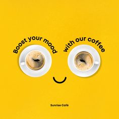 two cups of coffee with faces drawn on them and the words boss your mood is out