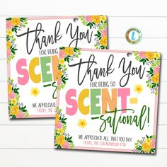 two thank cards with flowers on them and the words, thank you for being so sent