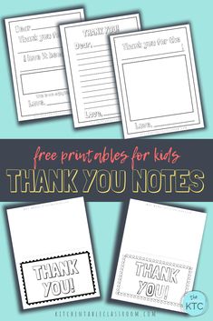 thank you notes with the words free printables for kids to write on them