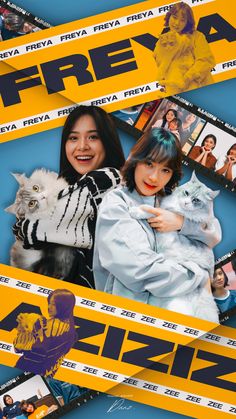 the movie poster for freya is shown in yellow and blue with images of people