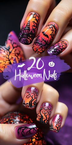 Fall Halloween Nail Ideas, Halloween Nail Designs Cat Eye, Witches Hat Nail Art, Halloween Nails With Cats, Halloween Nail Designs Tutorial, Scary Nails Designs, Extreme Halloween Nails, Maniology Halloween Nails, Halloween Goth Nails