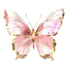 a pink and gold butterfly on a white background