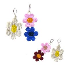 Custom Color Daisy Earrings Handwoven Artist Made All Glass Vintage Seed Beads One Of A Kind Handwoven Seed Bead Earrings Featuring: All Glass Seed Beads Large Daisy - Vintage French Cream + Matte Yellow Double Daisies - Choose Two Body + Two Middle Colors Or Artist's Pick Lightweight + Fine Quality Sterling Silver Plated Leverbacks Handwoven On High Tenacity Nylon Approx 2.5"-3" Long Approx 1.75”-2" Wide Brand: Www.Karlymortensen.Com Vintage + Modern Materials Used Handwoven In Denver, Colorado Spring Multicolor Beaded Flower Earrings, Multicolor Beaded Flower Earrings, Unique Multicolor Beaded Flower Earrings, Multicolor Flower-shaped Dangling Beaded Earrings, Multicolor Flower-shaped Beaded Earrings, Daisy Vintage, French Cream, Large Daisy, Handwoven Earrings