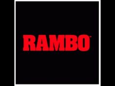 the word rambo on a black background with red letters and white border around it