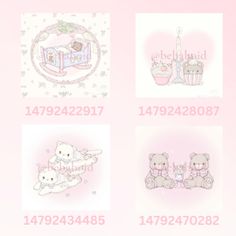 four different pictures of teddy bears and baby items on pink paper with white writing that says,