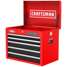 a red craftsman's toolbox with the word craftsman on it and two drawers