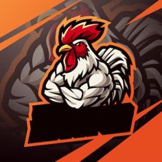 the rooster logo on an orange and black background