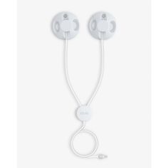 two ear buds connected to each other on a white background