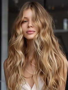 Dive deep into the beauty of long wavy hairstyles with these 28 unique looks. Perfect for any occasion, these waves are sure to enhance your overall appearance. Honey Blonde Long Hair, Wavy Strawberry Blonde Hair, Hair Burnett, Soft Waves Long Hair, Blond Wavy Hair, Long Wavy Blonde Hair, Loose Wavy Hair, Long Wavy Layers, Long Wavy Hairstyles