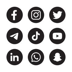 black and white social media icons