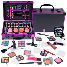 SHANY Carry All Makeup Train Case with All-In-One Professional Makeup and Reusable Aluminum Cosmetics Case - HOLIDAY EXCLUSIVE - SHOP PURPLE - MAKEUP SETS - ITEM# SH-10402-PR