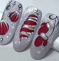 Gray And White Nails, Gray Nail Designs, Winter Nail Art Designs, Xmas Nail, Christmas Nail Art Easy, Christmas Nails Easy