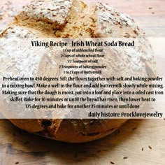 a loaf of bread sitting on top of a wooden cutting board with instructions for making it