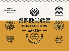 the logo for spruce confections bakery, which has been designed by graphic design studio