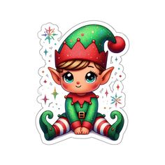 a sticker with an elf sitting on the ground