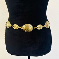 New Unbranded Length: 41.3 Inch , Width: 1.4 Inch Color: Gold Material: Aluminum Alloy Product Technique: Other Element: Geometric Gold Belts For Dresses Classy, Gold Belt Outfit, Dove Aesthetic, Gold Belt Dress, Necklace Reference, Gold Waist Chain, Gold Waist Belt, Modern Medieval, Pant Chains