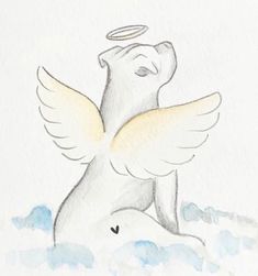 a drawing of an angel sitting on the ground with wings spread out and eyes closed