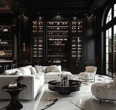 a living room filled with lots of white furniture