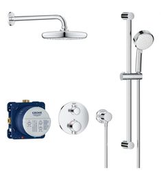 thermostaer, shower head and handset are shown in this image with an overhead