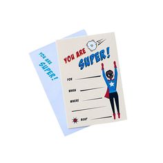 a greeting card with the words you are super written on it, and an image of a man in a blue shirt