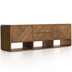 the sideboard is made out of wood and has three drawers