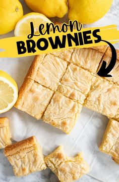 lemon brownies cut into squares on top of a table