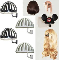 PRICES MAY VARY. Quantity ：2 Black + 2 White Rack ( NOTE: No Wig included. mounted Screws Included.) , They hold the shape of the wig and are SUPER EASY TO MOUNT. Perfect support for displaying/showing the wigs And wigs air drying after wash.Very simple to hang. Without taking up any floor space. Great for wigs store display or your own wig collection and storing hair wigs/ sports cap/ travel hat/ baseball cap/ children cap/ winter cap ...... hard plastic frame at the top is sculpted into a dome Wig Stand Display, Wig Organization Ideas, Wig Storage Ideas, Wigs Storage Ideas, Cosplay Room, Costume Storage, Wig Closet, Display Hangers, Jacket Hanger