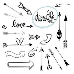 hand drawn arrows with the words love and arrows on them, all in different styles