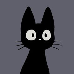 a black cat with white eyes on a gray background