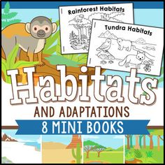 the book cover for habitats and adaptions 8 mini books