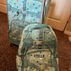 Potter Barn Rolling Suitcase And Backpack For A Child, Large Capacity, Name Is Stella But Can Be Replaced By A Patch Or Removed. Used But Had Lots Of Life Left And Cleans Up Fabulously. Potter Barn, Kids Pottery, Pottery Barn Kids, Kids Accessories, Pottery Barn, A Child, Bag Accessories, Kids Shop, Conditioner