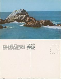 an old postcard with the image of a rock outcropping in the ocean