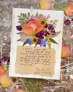 an old card with flowers and a poem on it