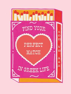 a card with the words find your perfect match in greek life