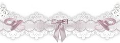 the pink ribbon is attached to the white lace with ribbons on it's sides