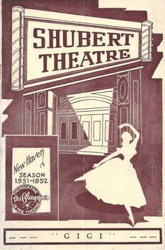 an advertisement for the shubert theatre with a woman dancing in front of a theater sign