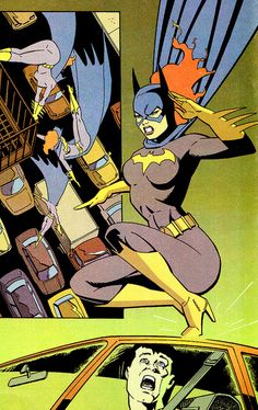 an image of batman and batgirl flying in the air