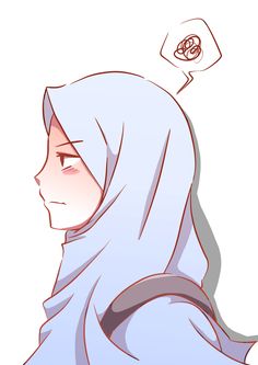 a drawing of a woman with a headscarf and a thought bubble above her head