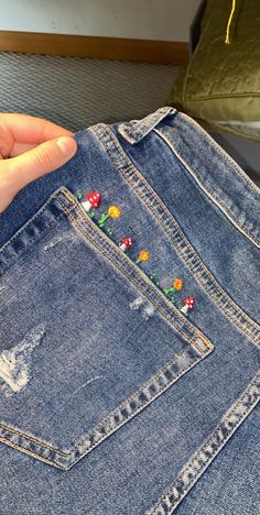 Custom Jeans Diy, Clothes Embroidery Diy, Diy For Men, Embroidered Pants, Cute Embroidery, Jeans Diy, Diy Sewing Clothes, Whimsical Fashion, Embroidered Clothes