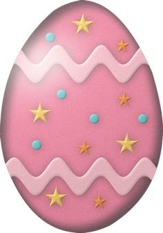 an easter egg with gold stars on it's side and pink, wavy design