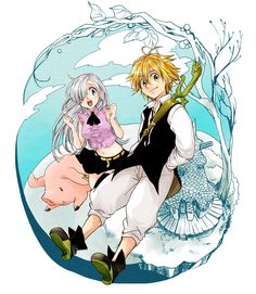 two anime characters are holding each other in front of a snow globe with an animal on it