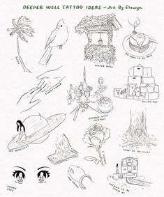 a drawing of various things that are drawn in black and white