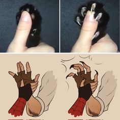 two pictures showing how to do an animal's claws with their thumbnails