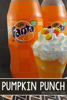 pumpkin punch with whipped cream and candy on top